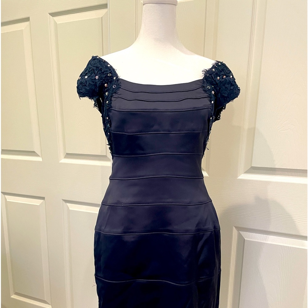 Off the shoulders navy blue satin